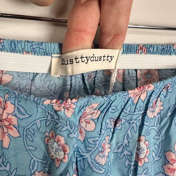 Bohemian Baby Blue Floral Paisley Flare Pants Resortwear Festival Junior's M - Picture 2 of 10